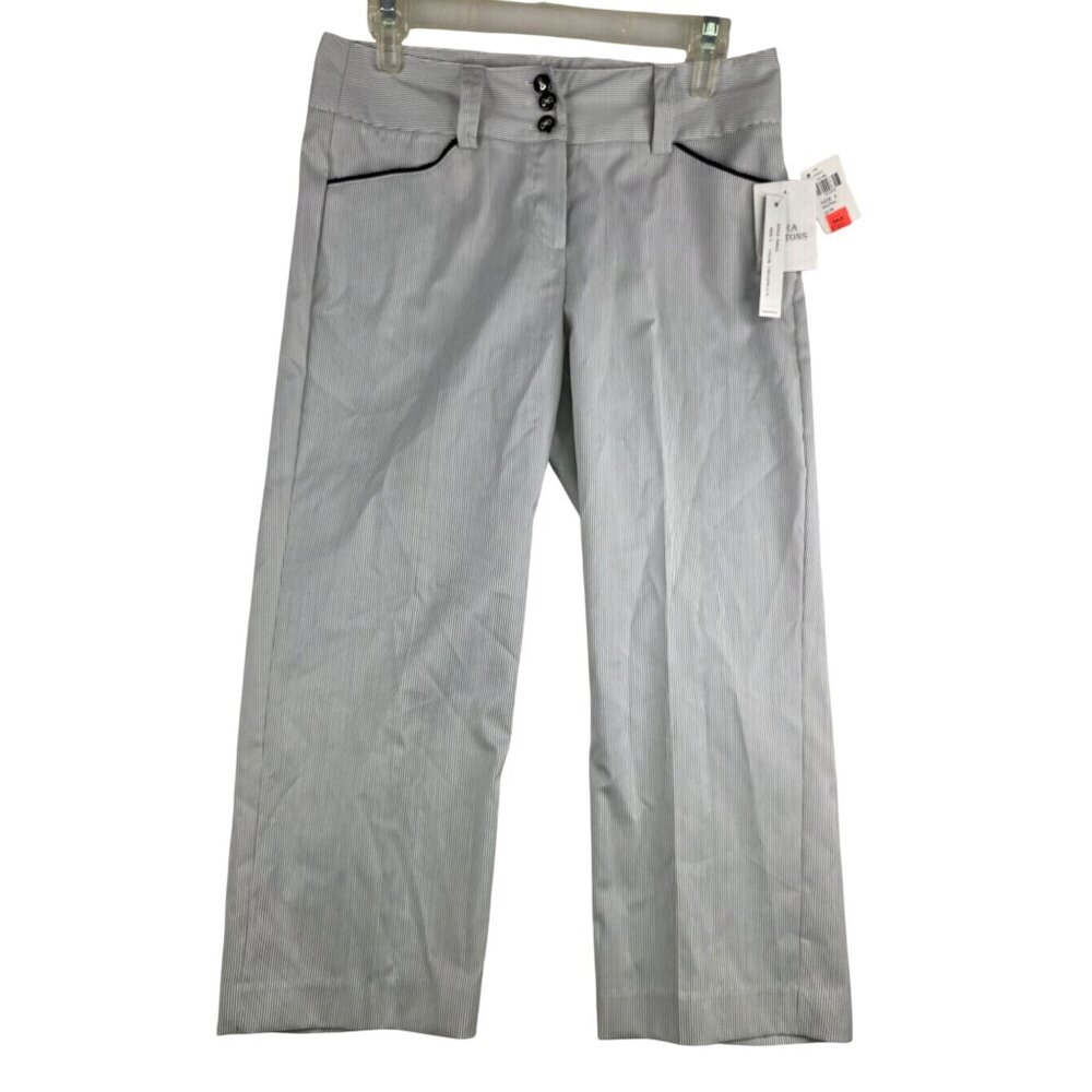 Sharagano Wide Leg Cropped Pinstripe Pants Size 4 Cotton Preppy Minimalist New